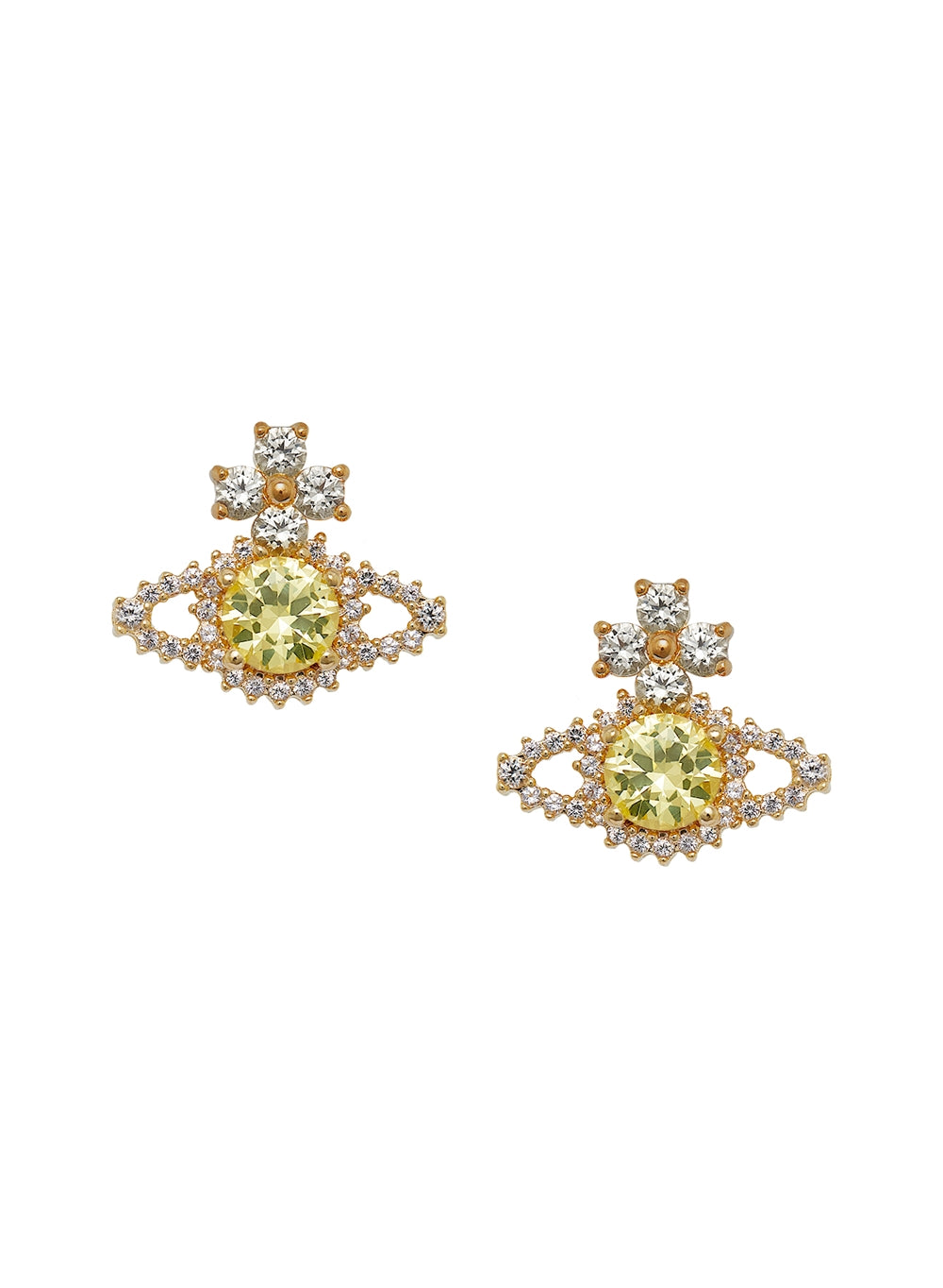 Vivienne Westwood Gold Yellow Crystal Valentina Orb Stud Earrings