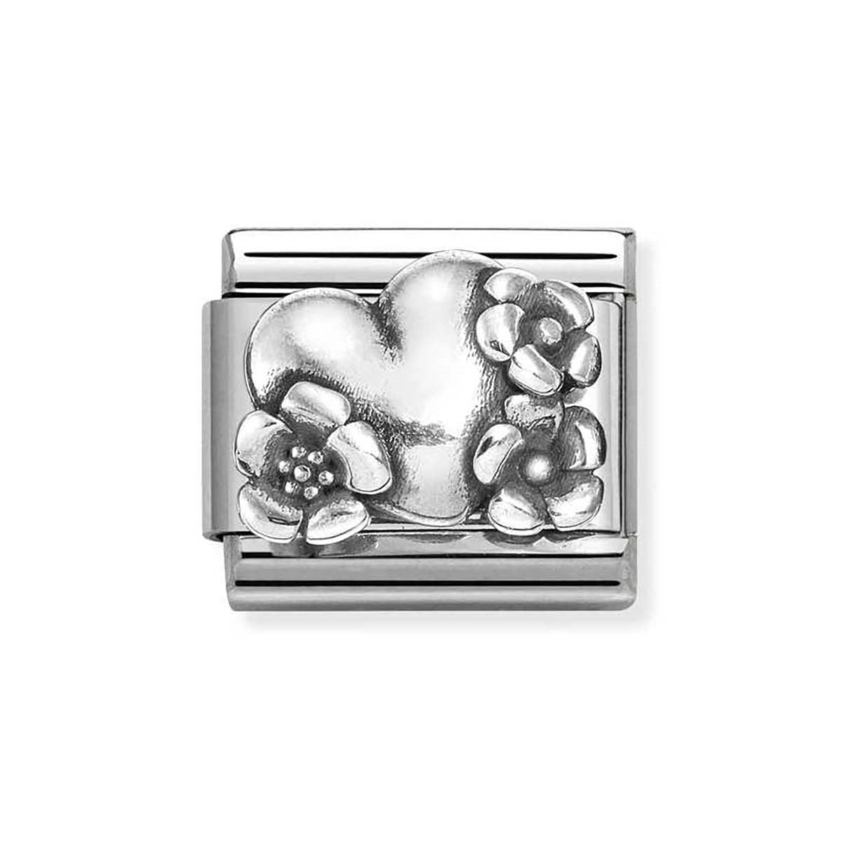 Nomination Silver Heart With Flowers Charm
