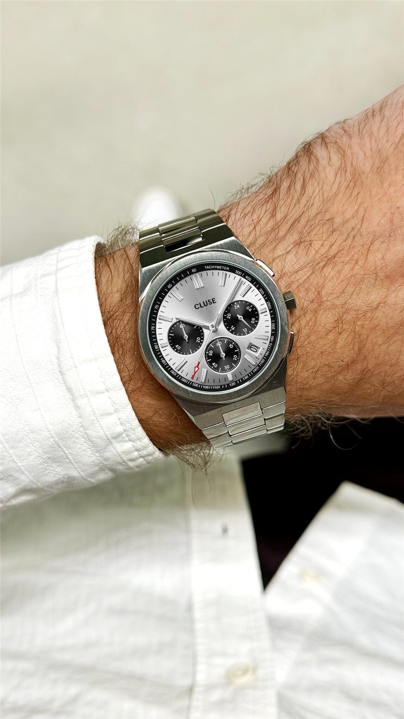 CLUSE Silver Vigoureux Black Chrono Watch