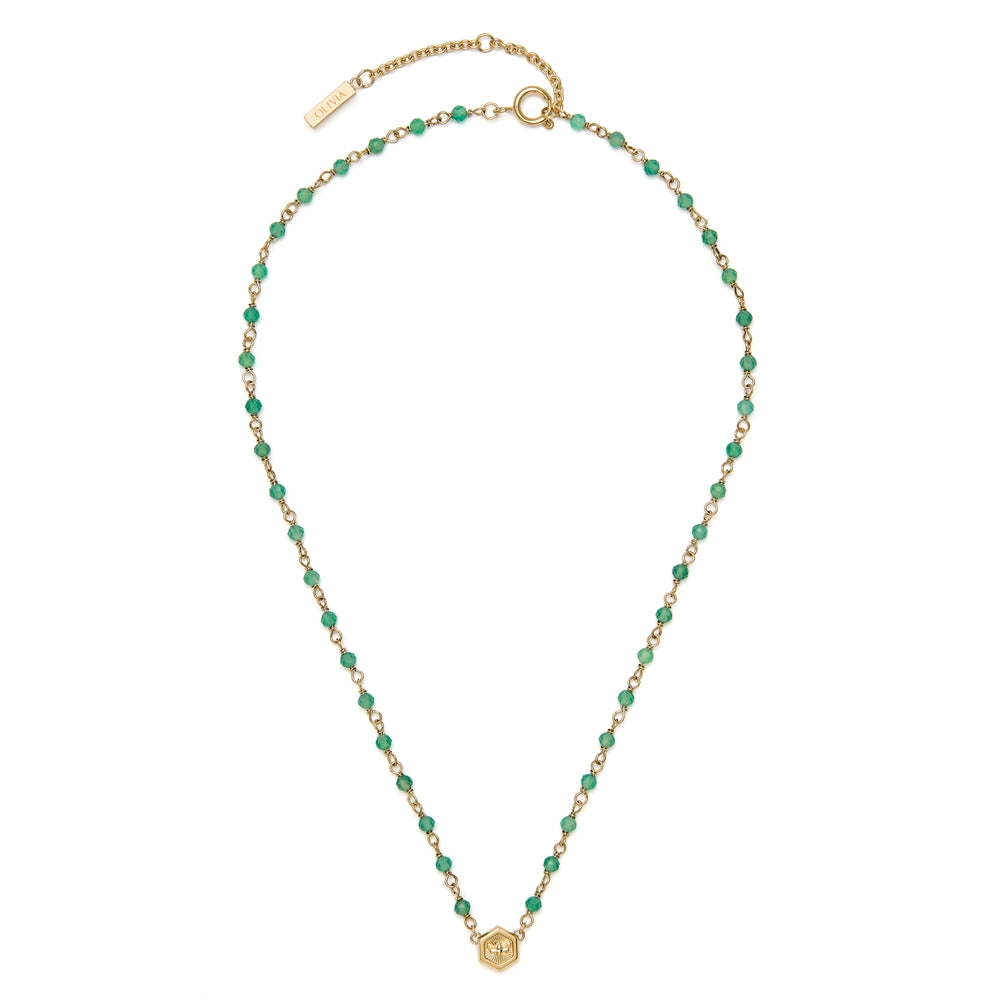 Olivia Burton Beaded Charm Green Agate Necklace