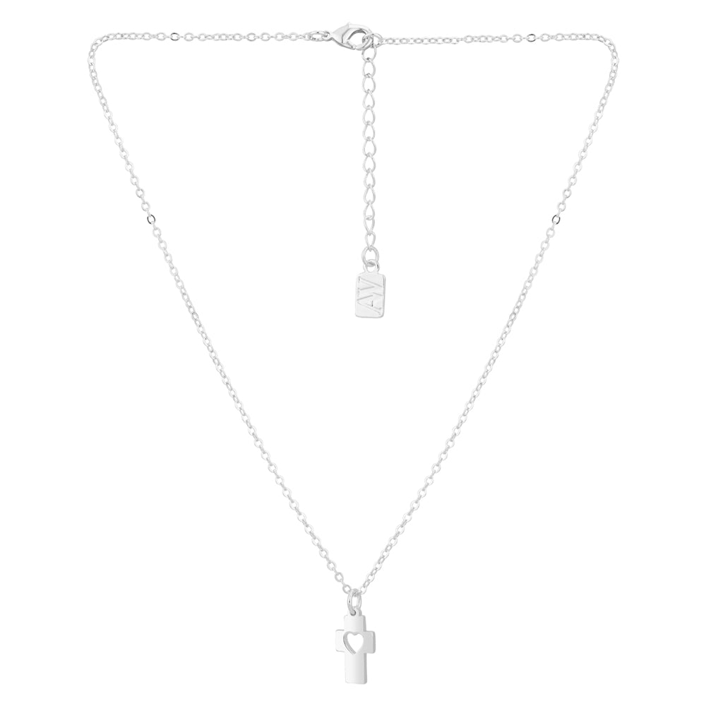 August Woods Silver Cross Heart Pendant Necklace