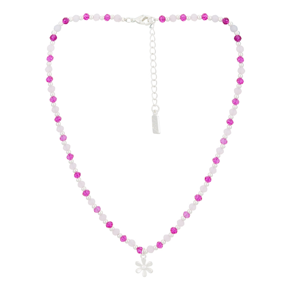 August Woods Silver Rose Bead Flower Necklace