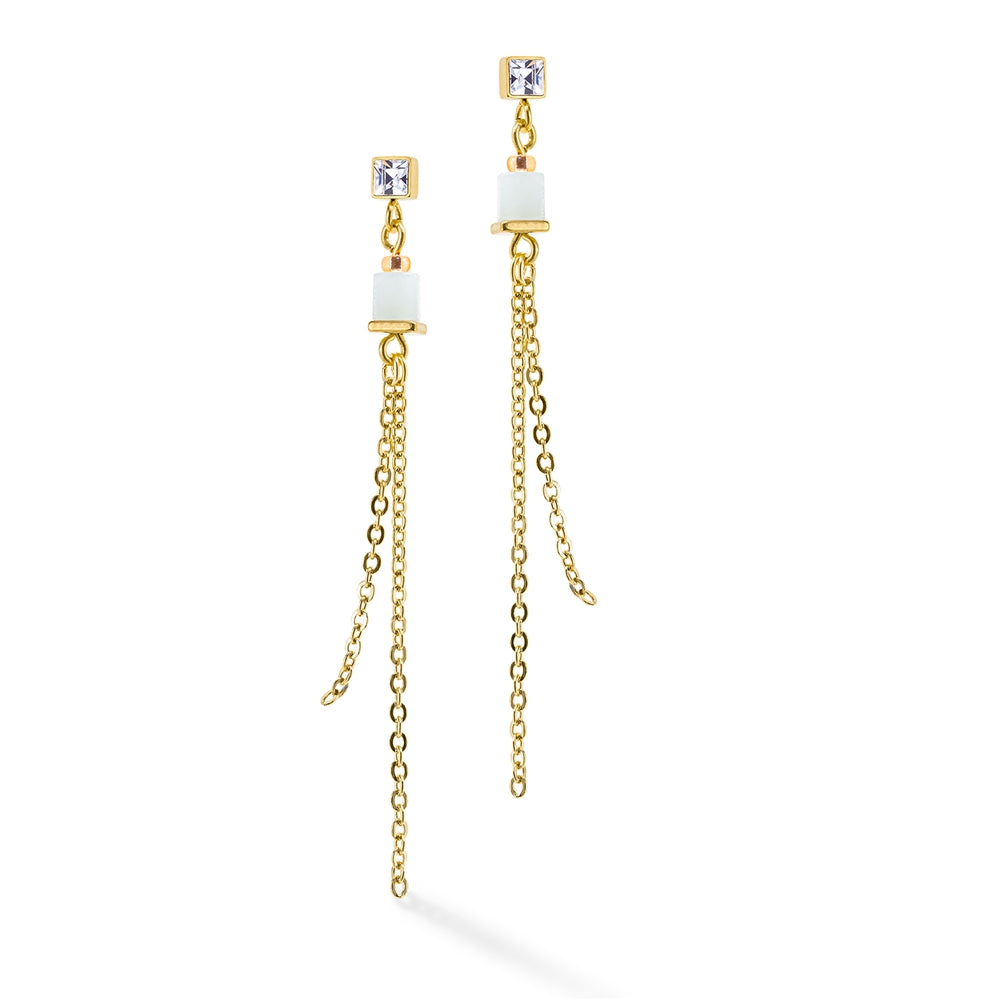 Coeur De Lion Gold Past White Cube Drop Earrings