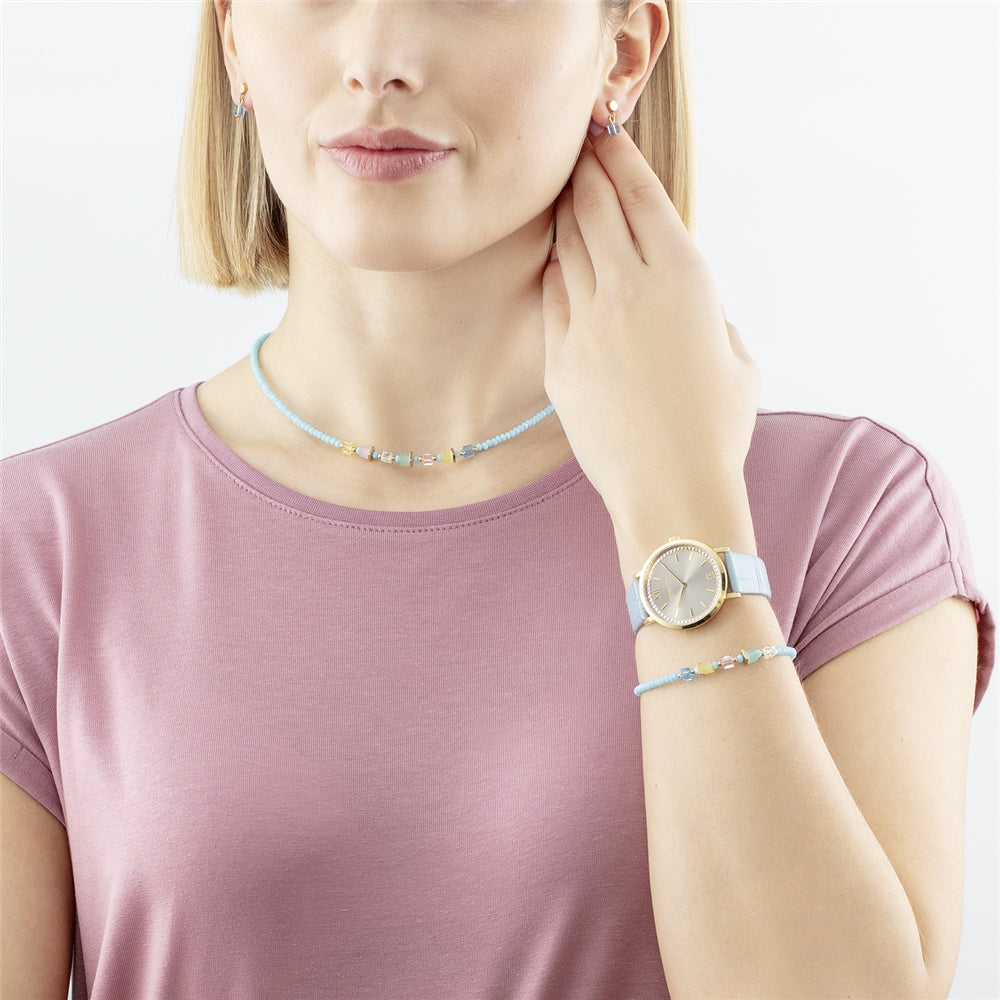 Coeur De Lion Gold Turquoise Crystal Petite Cubes Bracelet