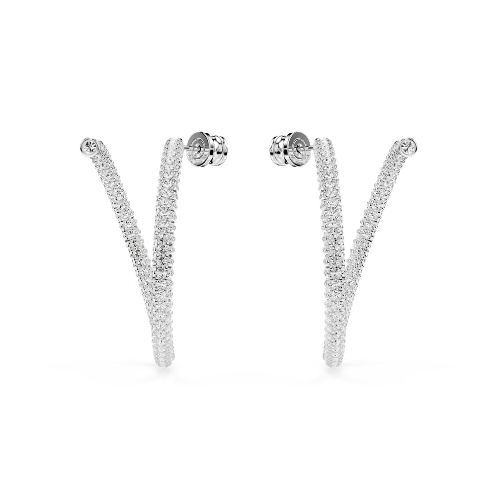Swarovski Dextera Rhodium Plated White Crystal Spiral Hoop Earrings