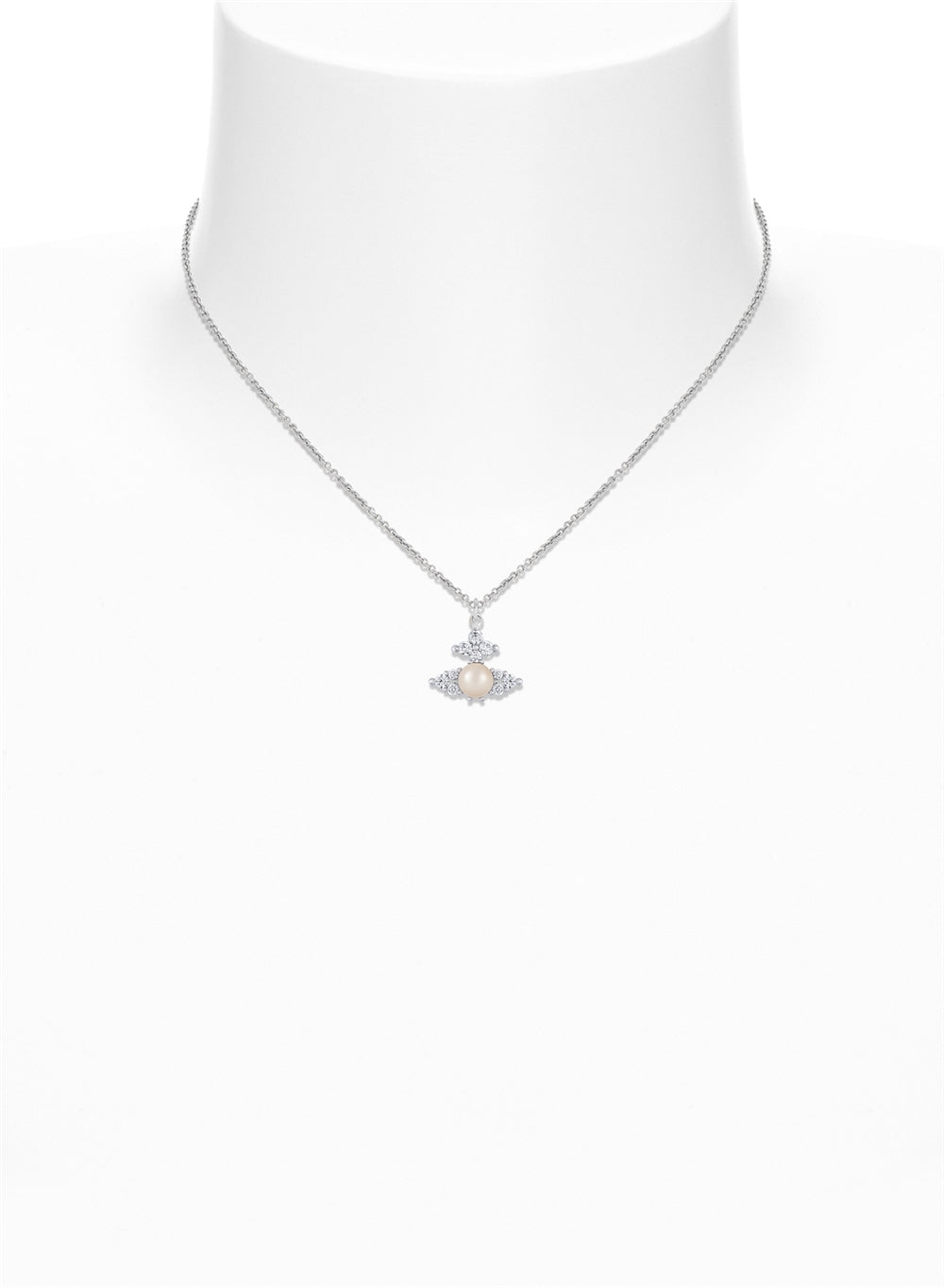 Vivienne Westwood Silver Fedora Pearl Crystal Orb Necklace
