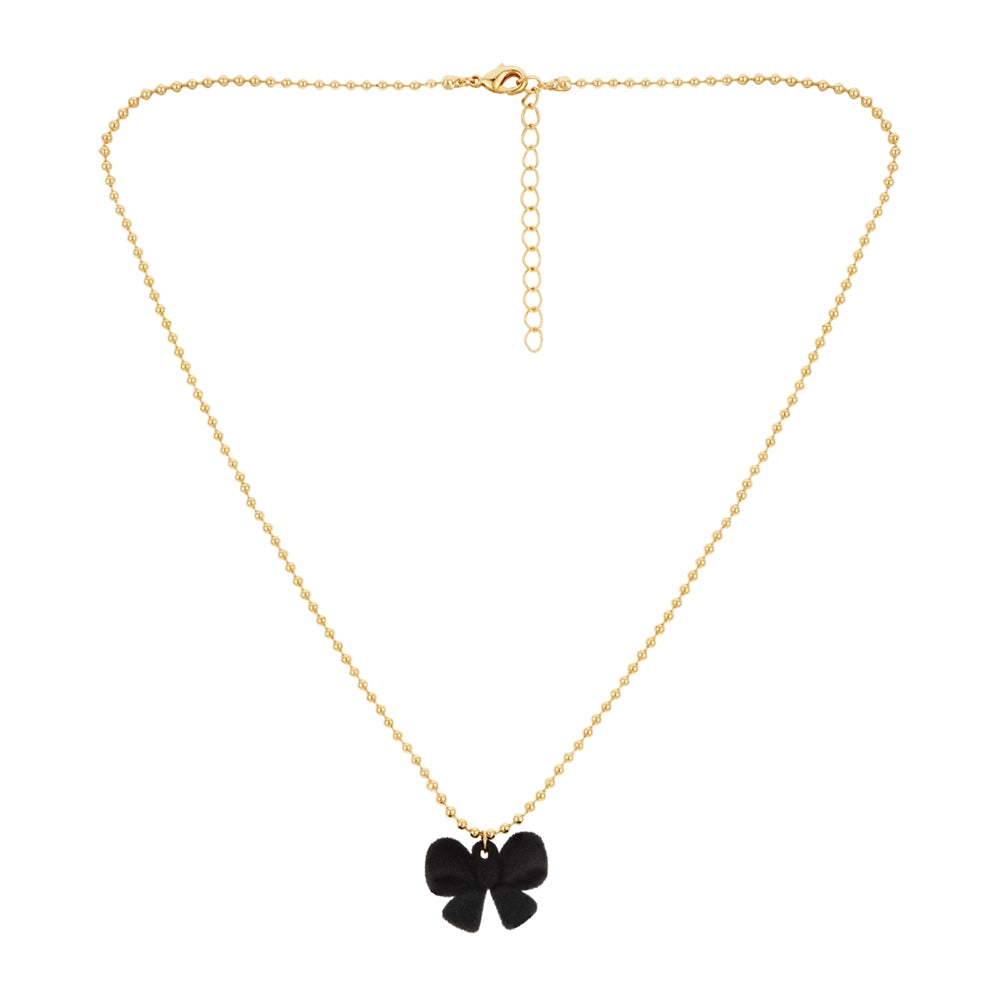 August Woods Gold and Black Velvet Bow Necklace