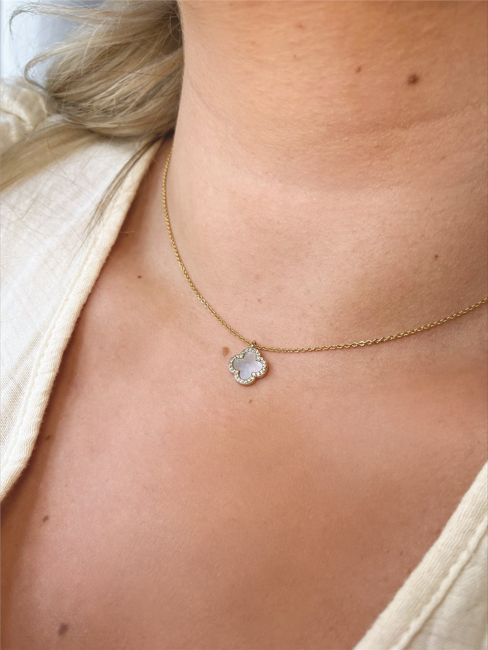 August Woods Gold Mother of Pearl Clover Pendant Necklace