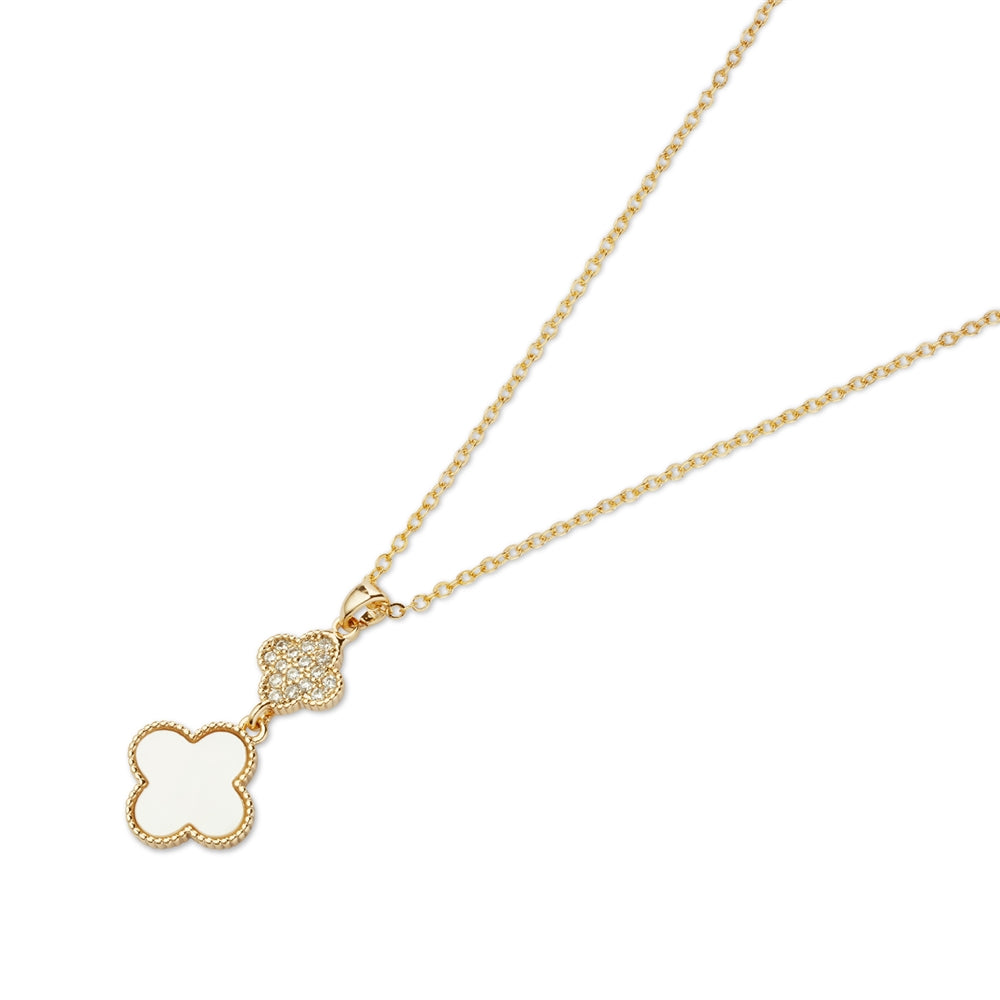 August Woods Gold Mother of Pearl Double Clover Drop Necklace