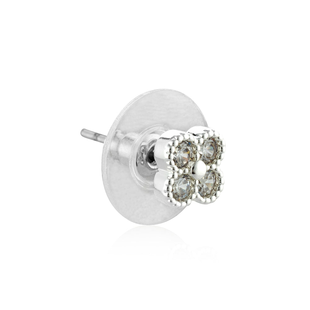 August Woods Silver Multi Crystal Clover Stud Earrings