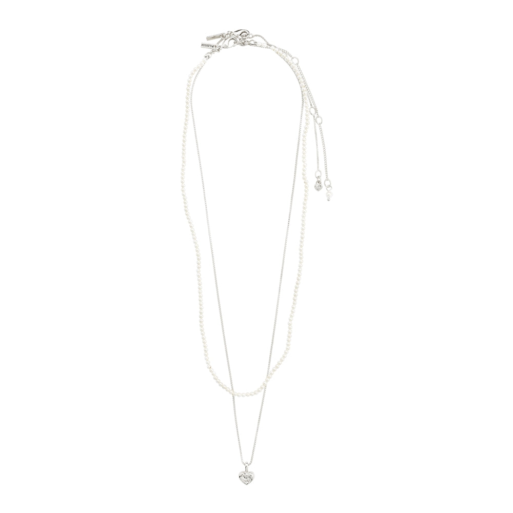 Pilgrim Silver Arlet Pearl and Heart 2 in 1 Necklace