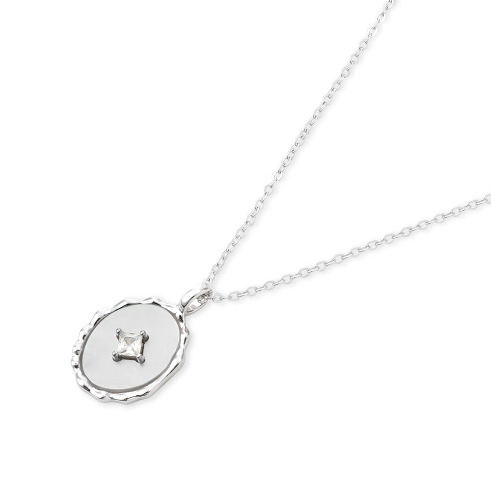 Argento Silver Mother of Pearl Oval Pendant Necklace