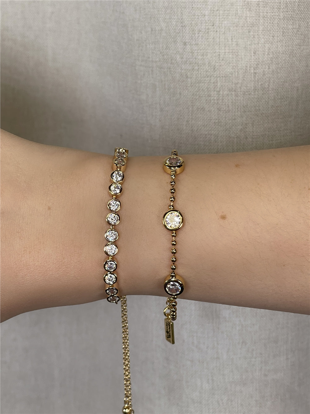 August Woods Gold Crystal Bezel Bead Chain Bracelet