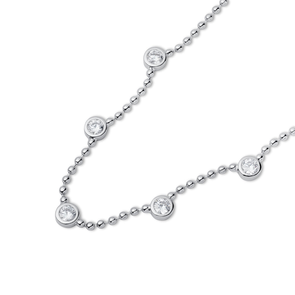 August Woods Silver Crystal Bezel Beaded Chain Necklace