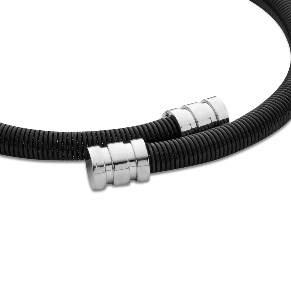 Over & Over Silver Stainless Steel Black Cord Bangle