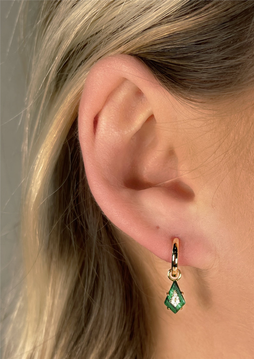 Argento Gold Malachite Diamond Shape Hoop Earrings