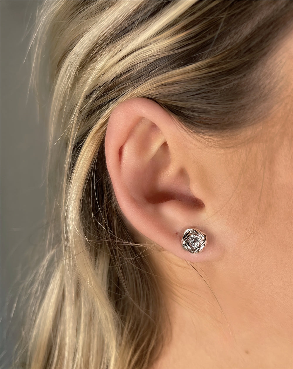 Argento Silver Love Knot Crystal Stud Earrings