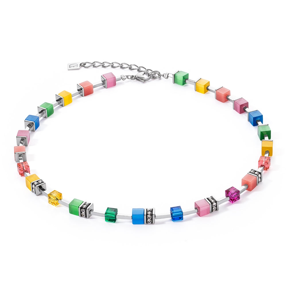 Coeur De Lion Silver GeoCube Iconic Pure Rainbow Necklace
