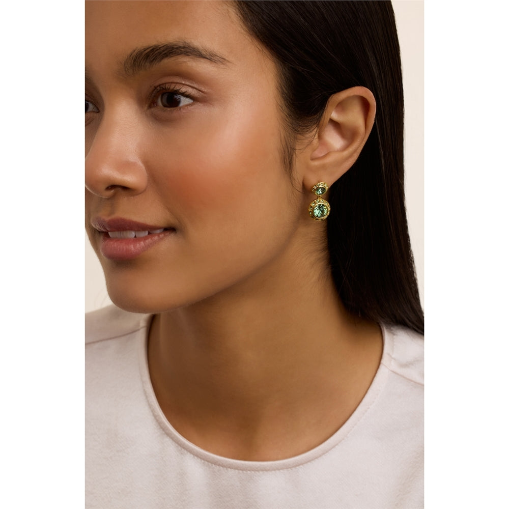 Ted Baker Gold Sollia Solitaire Sparkle Green Halo Drop Earrings