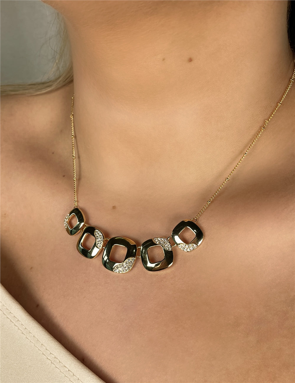 August Woods Gold Open Square Sparkle Necklace