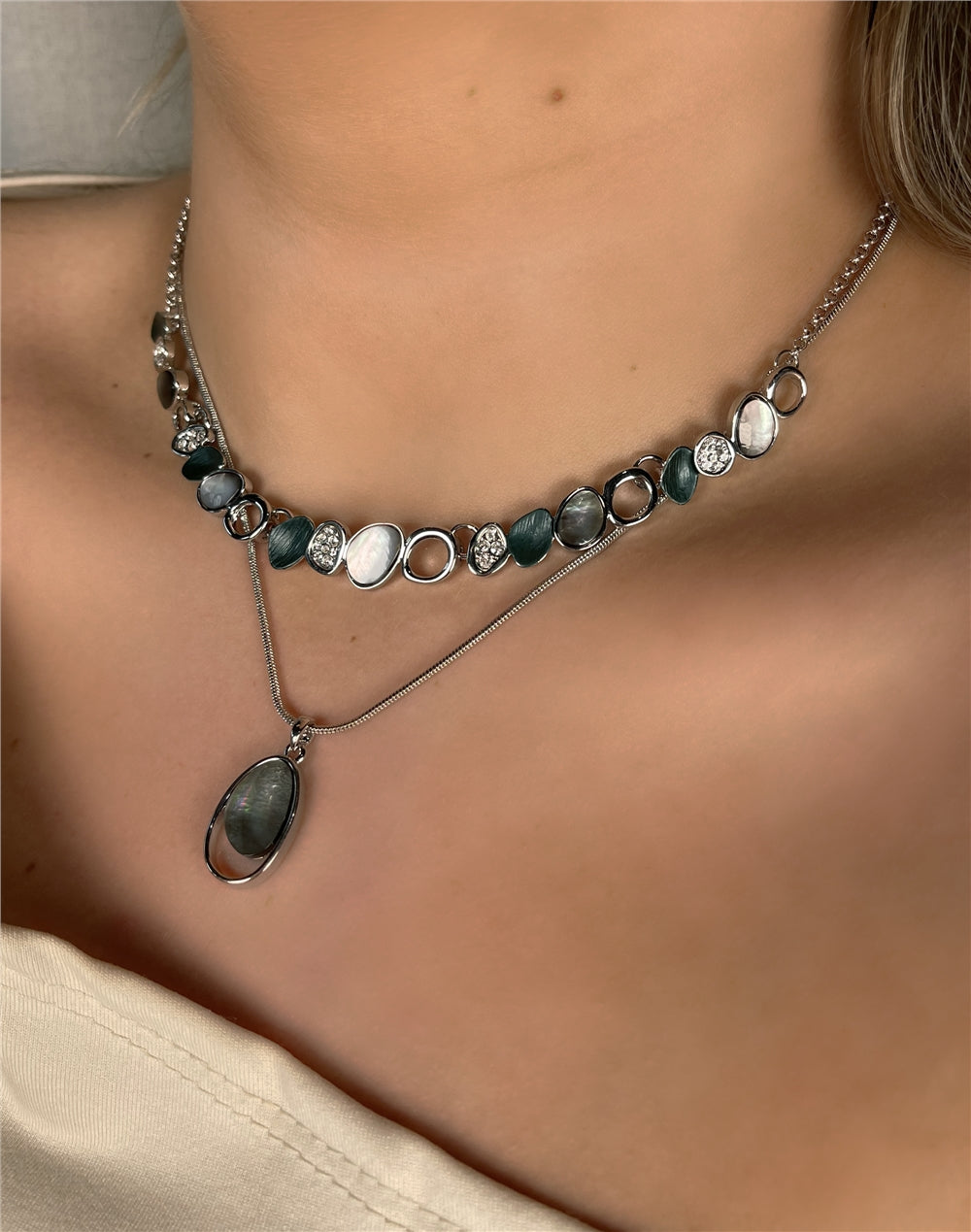 August Woods Silver and Grey Shell Statement Necklace