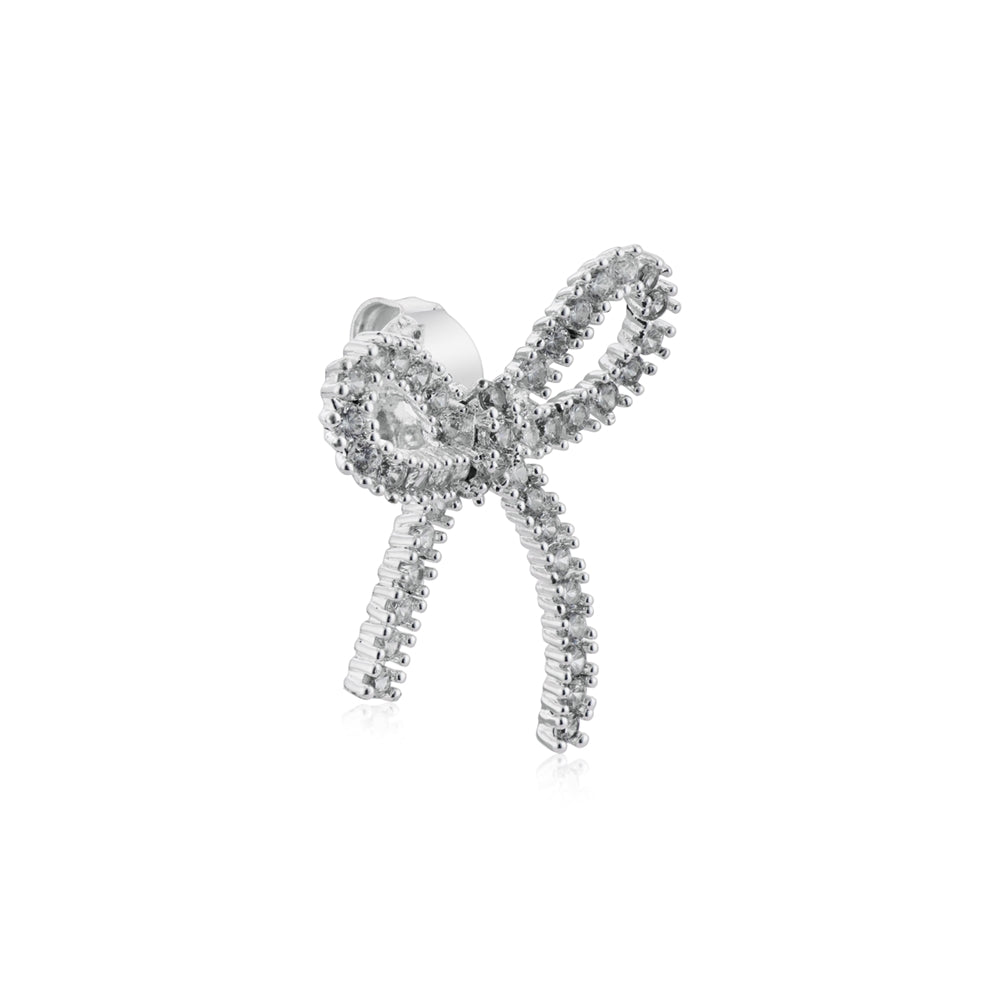 August Woods Silver Crystal Sparkle Bow Stud Earrings