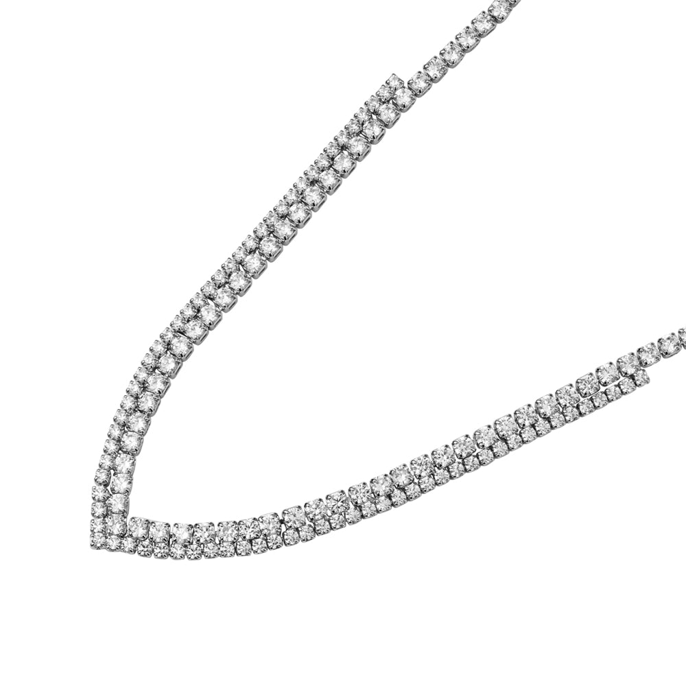 August Woods Silver V Crystal Statement Necklace