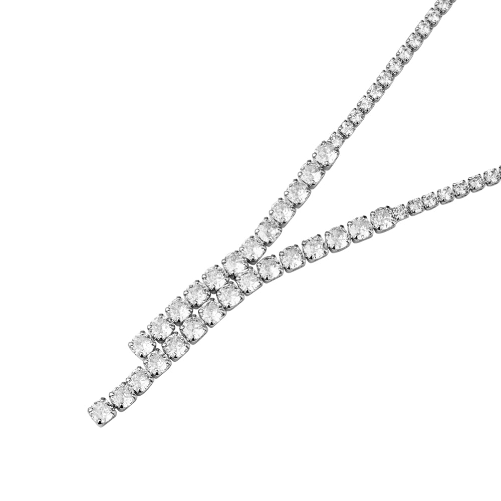 August Woods Silver Y Crystal Statement Necklace
