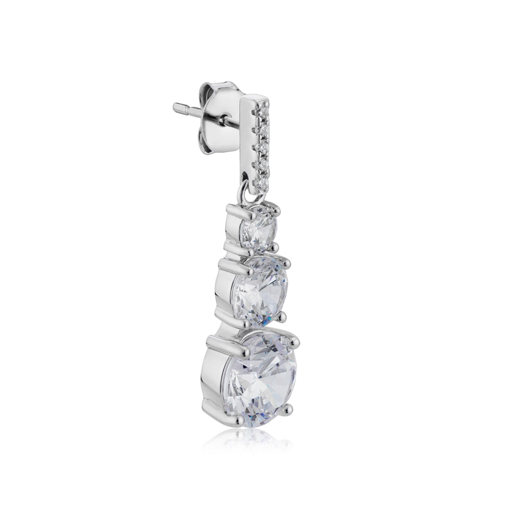 Argento Silver Triple Halo Drop Earrings