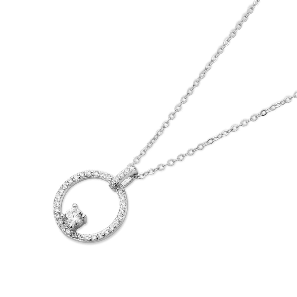 Argento Silver Open Circle Crystal Necklace