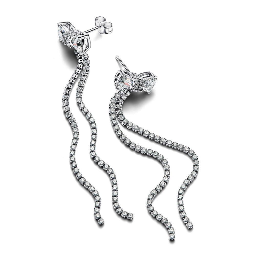 Pandora Silver Drop Crystal Bow Earrings