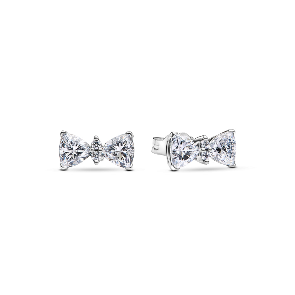 Pandora Silver White Crystal Bow Stud Earrings