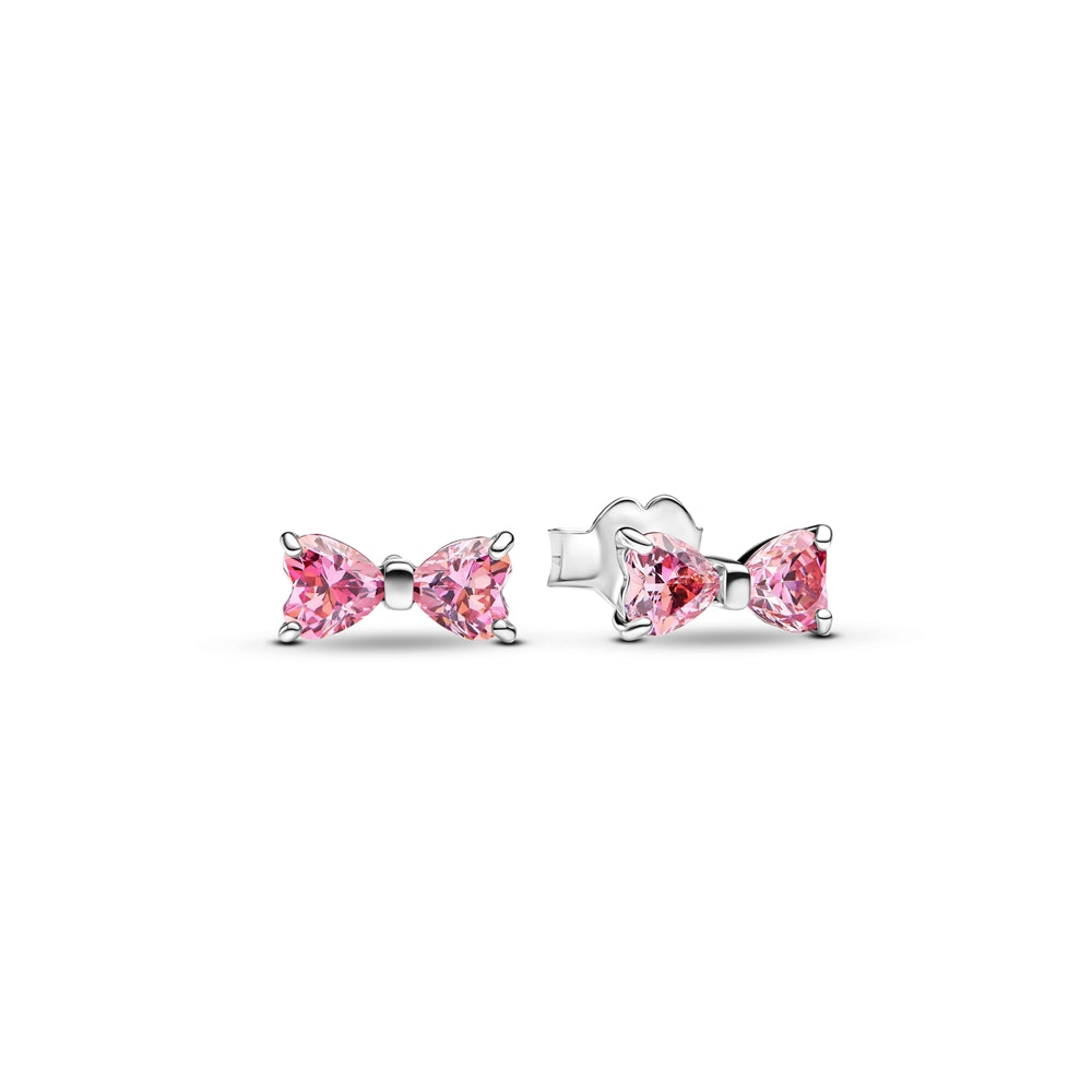 Pandora Silver Pink Crystal Bow Stud Earrings