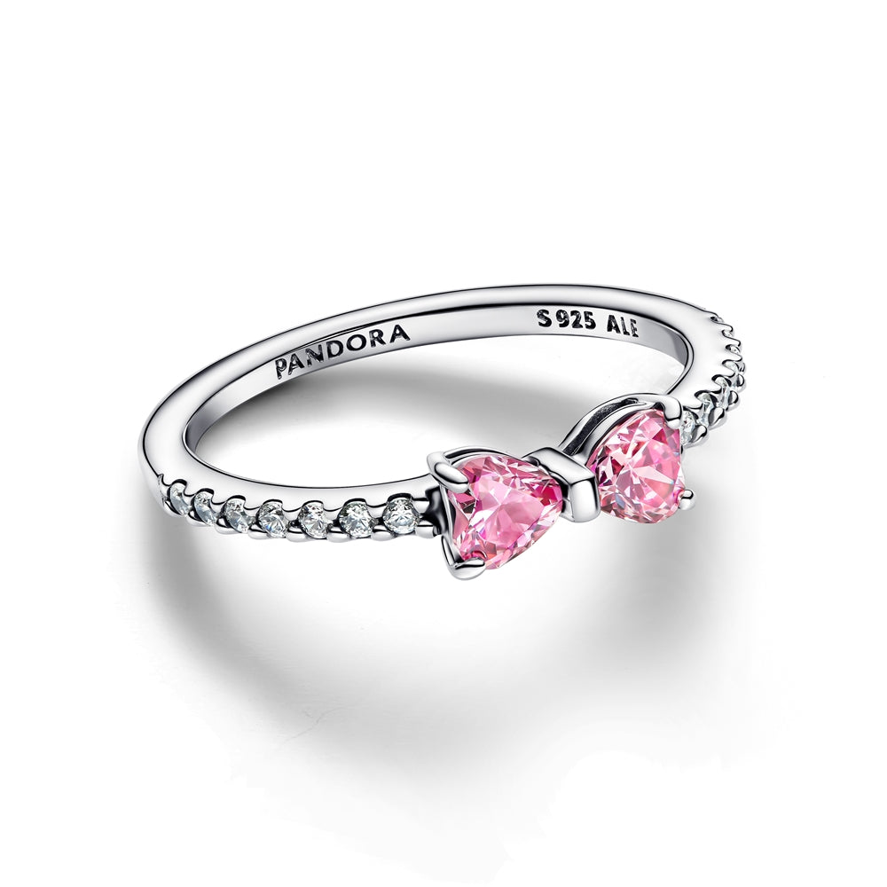 Pandora Silver Sparkling Pink Bow Ring