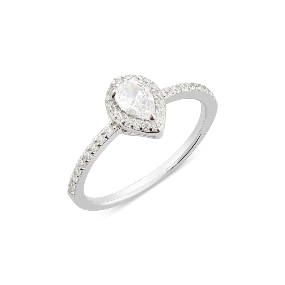 Argento Silver Pear Halo Promise Ring