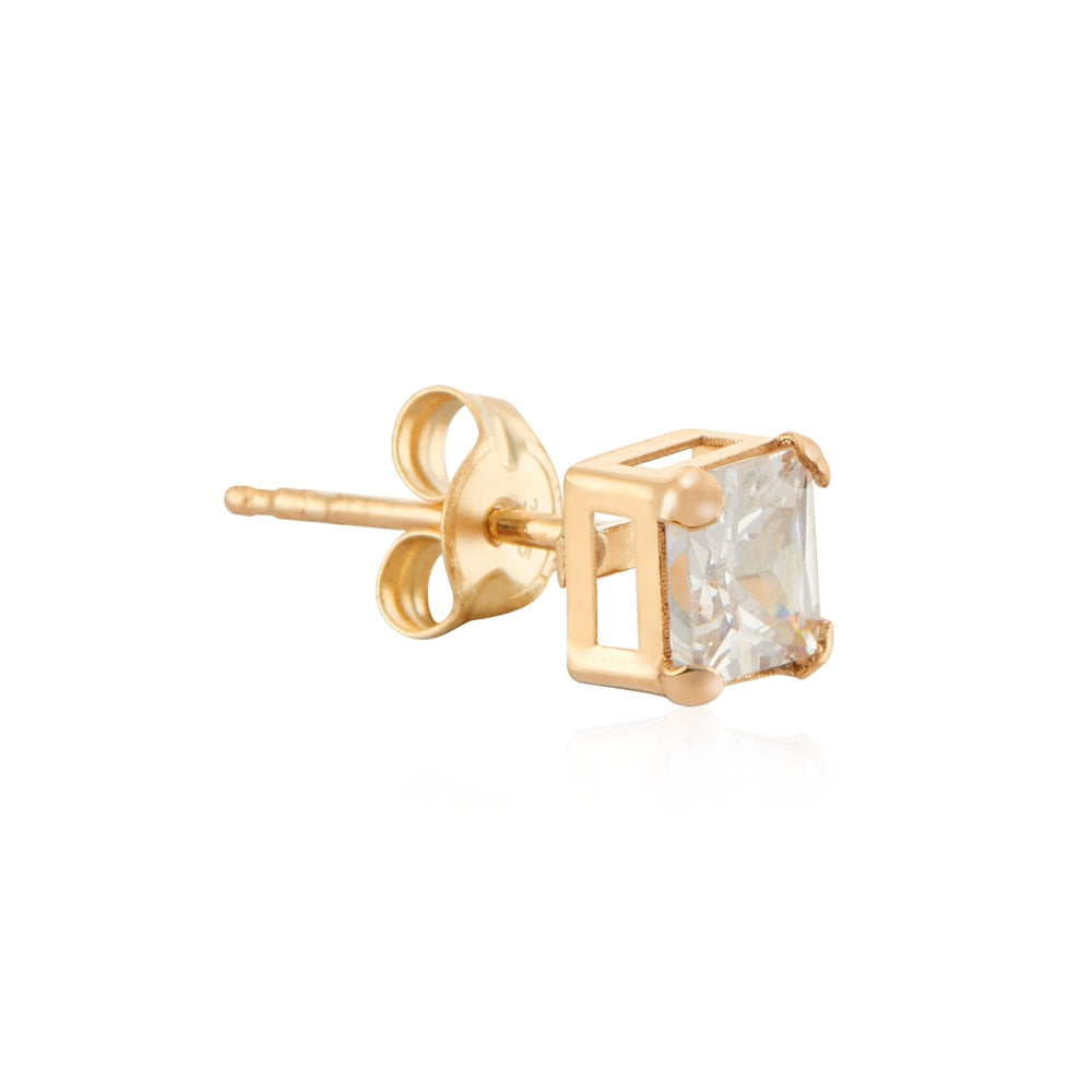 Argento 9ct Solid Gold 4mm Crystal Square Claw Studs