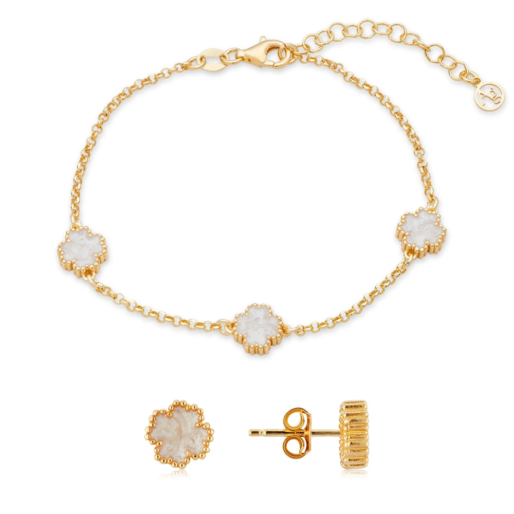 Argento Gold Mother of Pearl Clover Set