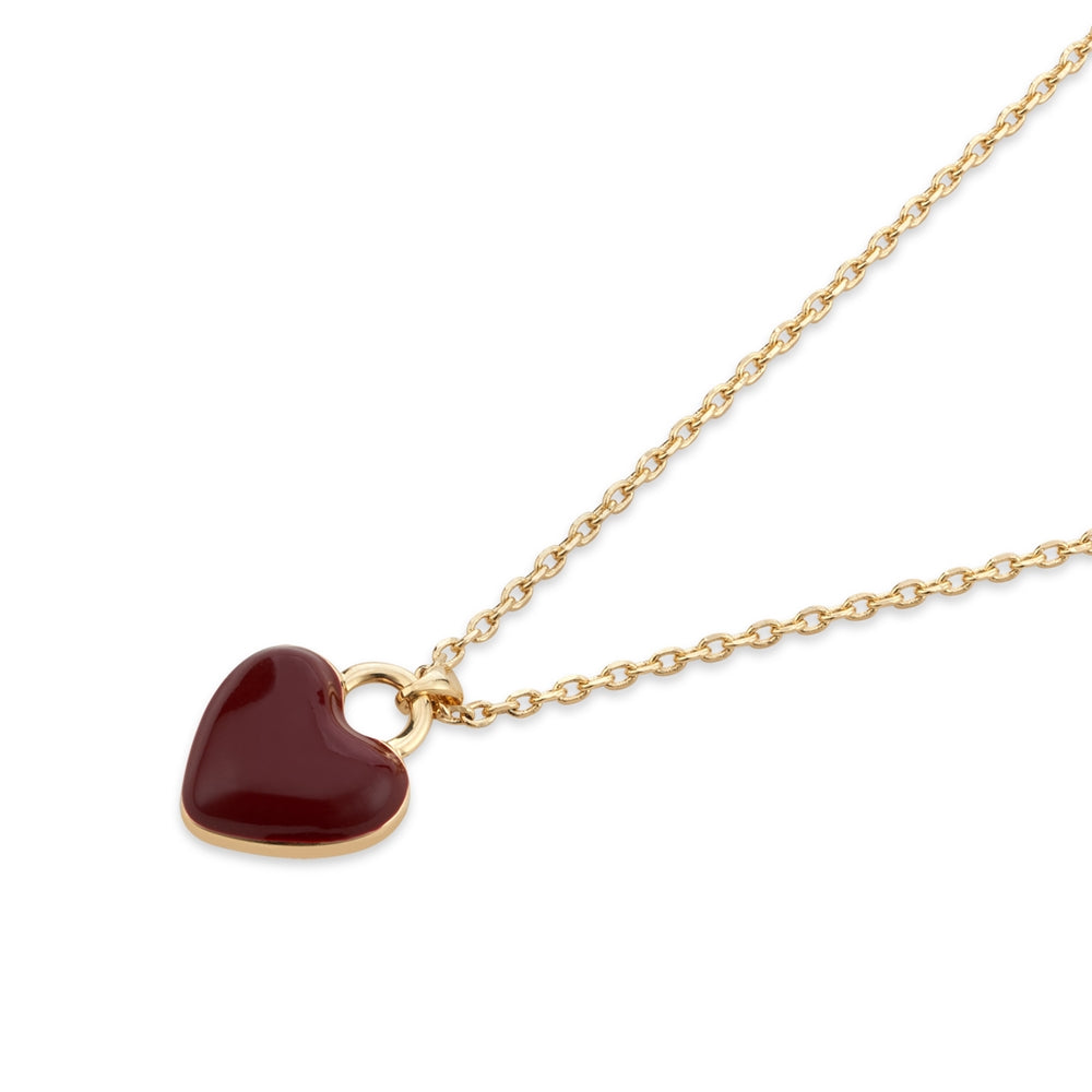 August Woods Gold Burgundy Puffy Heart Necklace