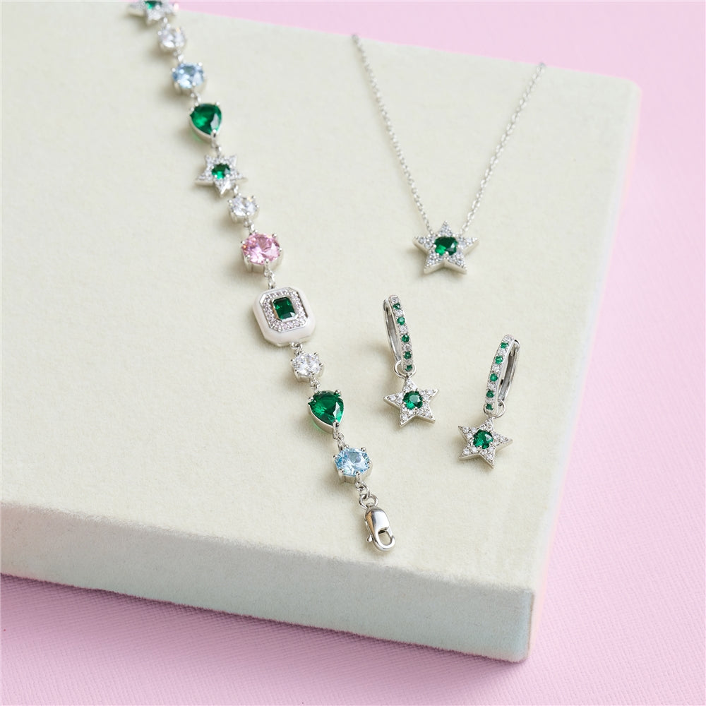 Amelia Scott Silver Celeste Green Star Huggie Earrings