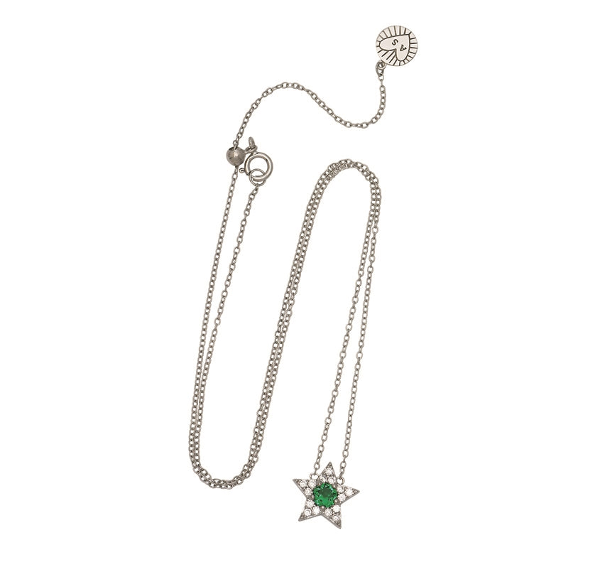 Amelia Scott Silver Celeste Mini Green Star Necklace