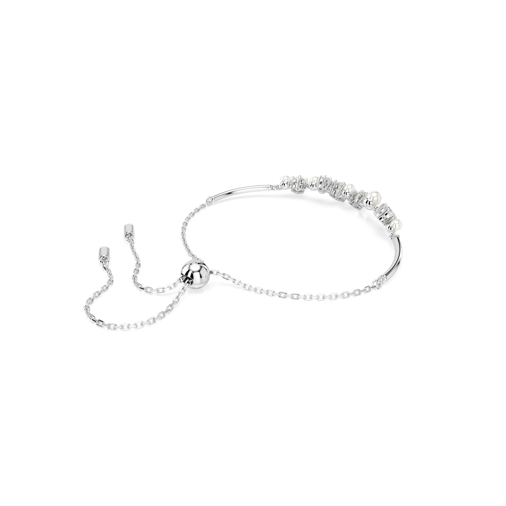 Swarovski Constella Rhodium Plated Crystal Pearl Round Cut Cluster Bangle
