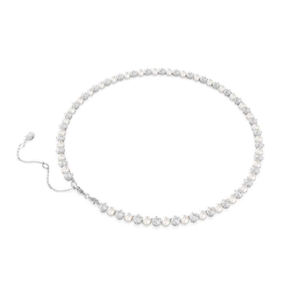 Swarovski Matrix Rhodium Plated Crystal Pearl Tennis Necklace
