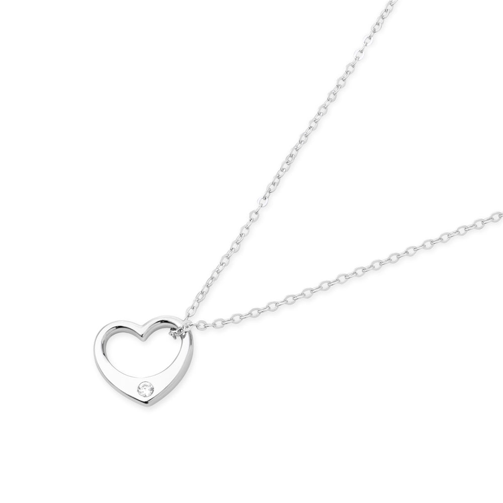 Argento Silver Crystal Heart Open Necklace
