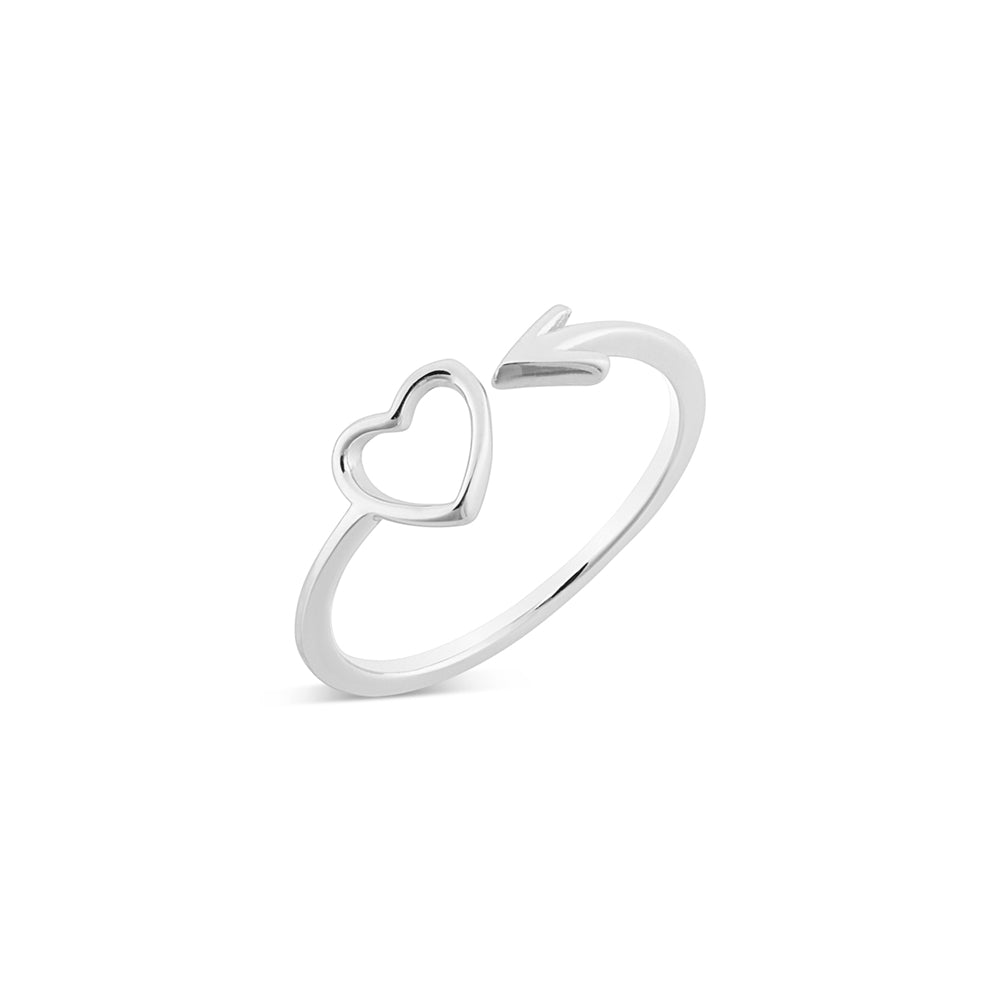 Argento Silver Open Heart and Arrow Adjustable Ring