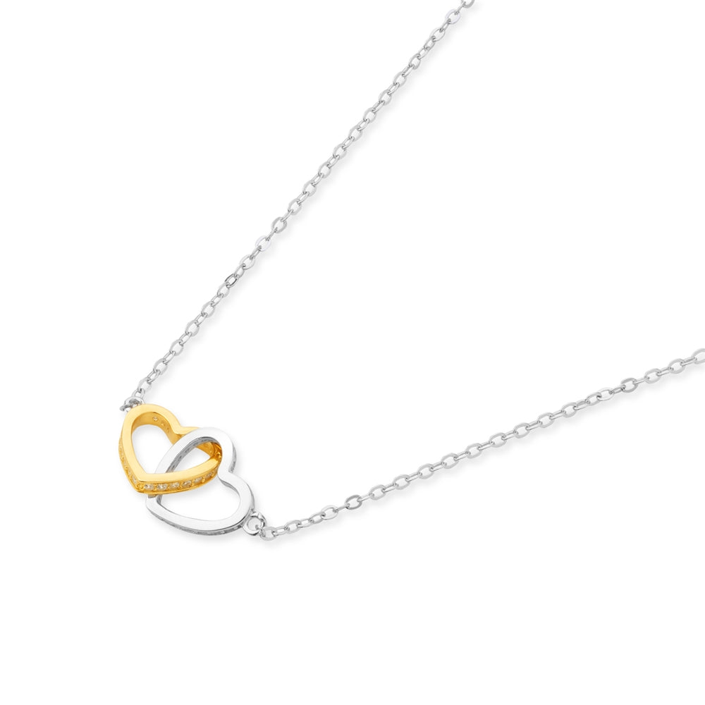 Argento Two Tone Interlinked Heart Necklace