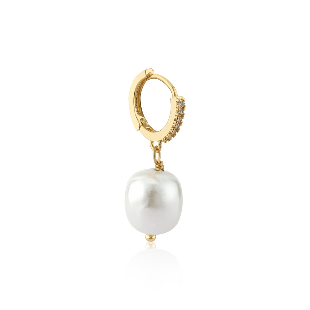 August Woods Gold Crystal Pearl Hoop Earrings
