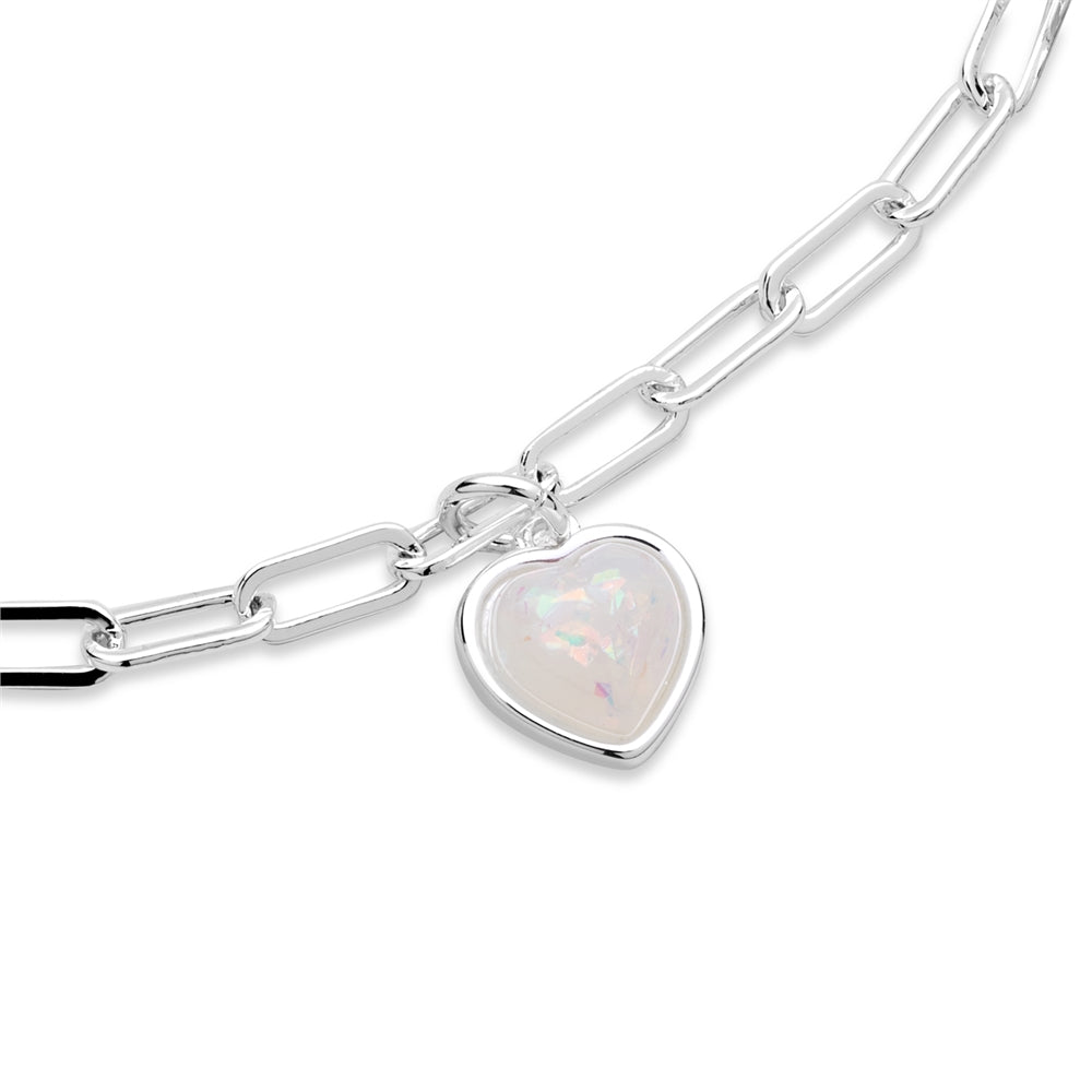 August Woods Silver Charm Opal Heart Bracelet