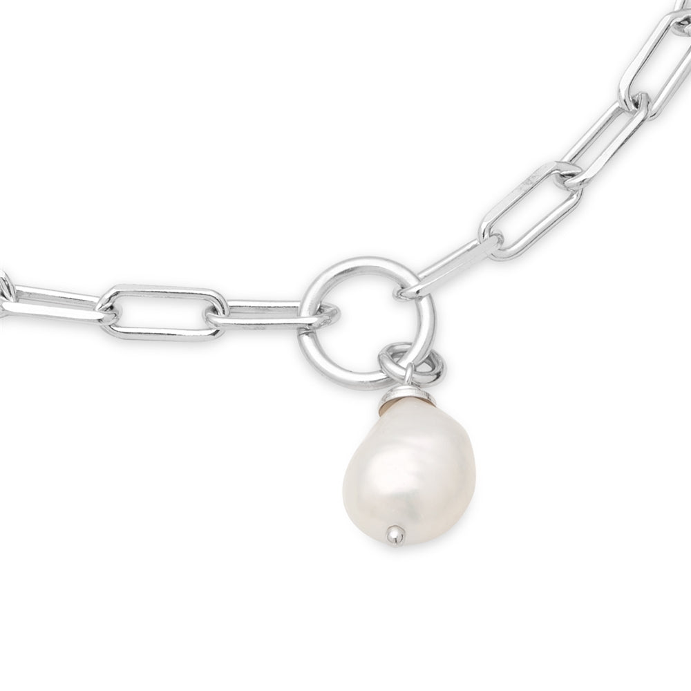 Argento Silver Single Pearl Paperclip Chain Bracelet