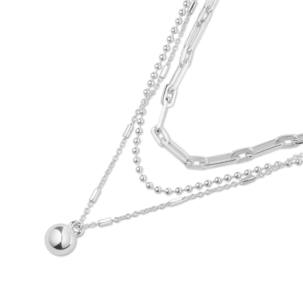 August Woods Silver Layered Sphere Pendant Statement Necklace