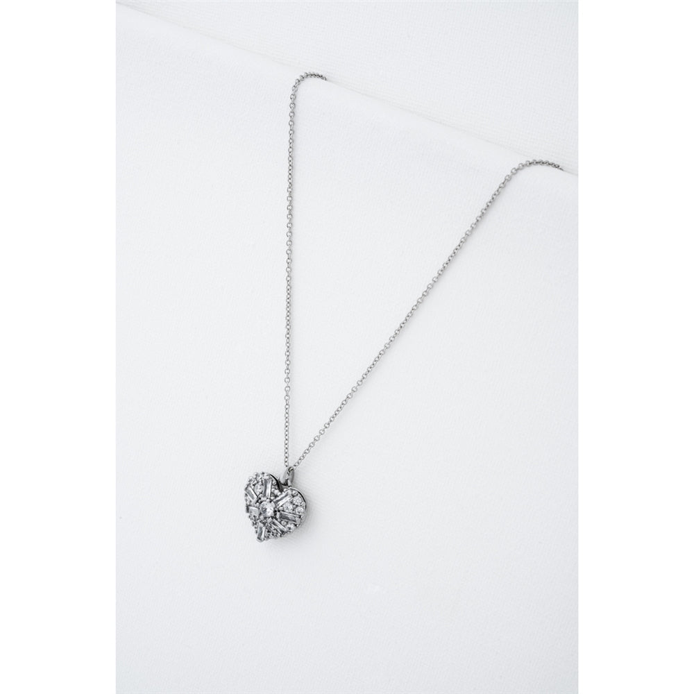 Ted Baker Silver Cherish Crystal Cluster Heart Locket Necklace
